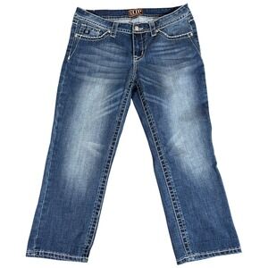Cowgirl Up Capri Jeans Womens 31 Blue Denim Straight Leg Western Embellished